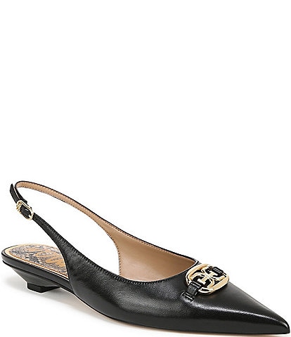 Sam Edelman Aggie Leather Logo Hardware Kitten Heel Slingback Pumps
