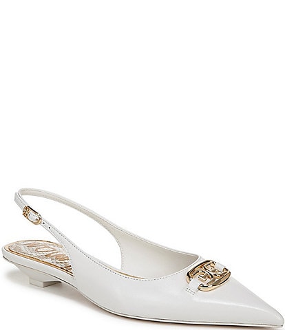 Sam Edelman Aggie Leather Logo Hardware Kitten Heel Slingback Pumps