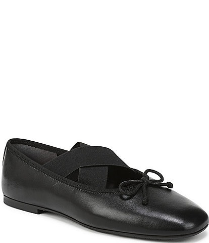 Sam Edelman Arya Leather Elastic Cross Strap Bow Detail Mary Jane Ballet Flats