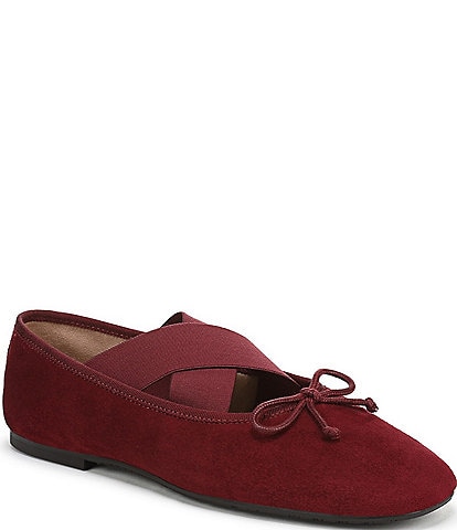 Sam Edelman Arya Suede Elastic Cross Strap Bow Detail Mary Jane Ballet Flats