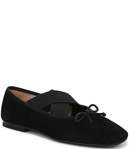 Sam Edelman Arya Suede Elastic Cross Strap Bow Detail Mary Jane Ballet Flats