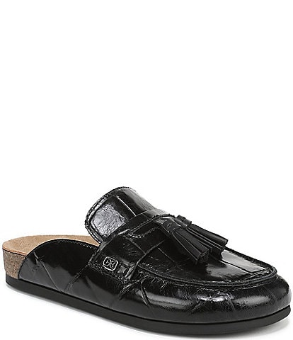 Sam Edelman Astrid Crocodile Print Leather Tassel Detail Mules