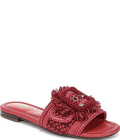Sam Edelman Bambi Playa Raffia and Fringe Oversized Buckle Slide Sandals