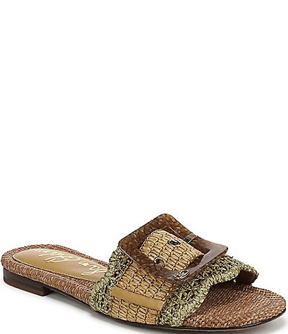 Sam Edelman Bambi Raffia Oversized Buckle Detail Slide Sandals