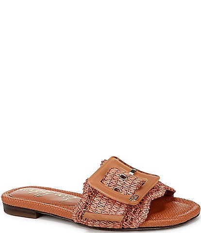 Sam Edelman Bambi Raffia Oversized Buckle Detail Slide Sandals