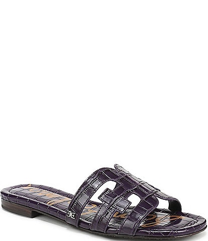 Sam Edelman Bay Croco Embossed Leather Double E Logo Slide Sandals