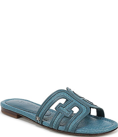 Sam Edelman Bay Raffia and Leather Double E Logo Slide Sandals