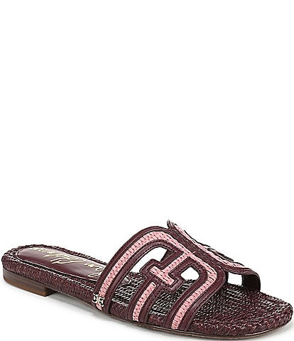 Sam Edelman Bay Raffia and Leather Double E Logo Slide Sandals