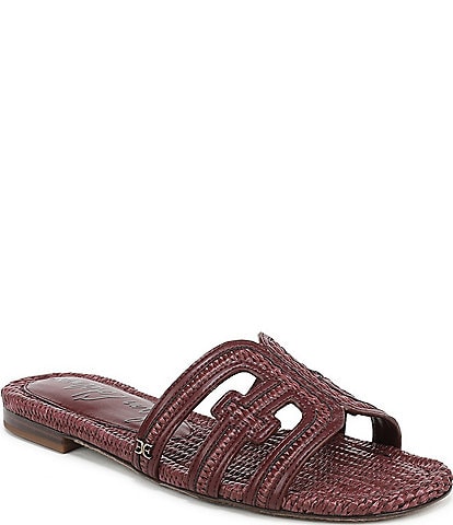 Sam Edelman Bay Raffia and Leather Double E Logo Slide Sandals
