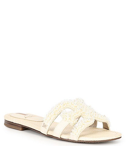 Sam Edelman Bay Perla Beaded Double E Pearl Embellished Slide Sandals