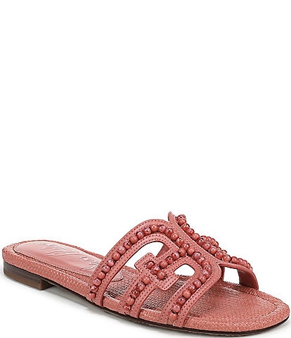Sam Edelman Bay Tide Beaded Raffia Double E Logo Slide Sandals