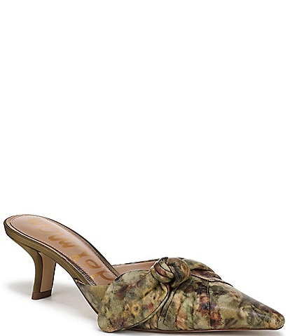 Sam Edelman Bex Printed Leather Knot Detail Pointed Toe Dress Mules