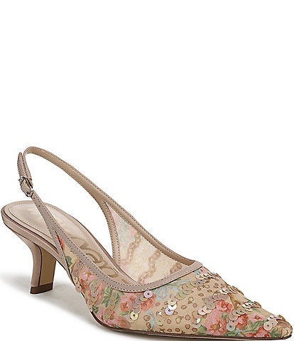 Sam Edelman Bianka Floral Print Sequined Snip Toe Slingback Pumps