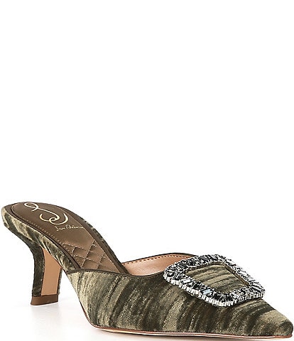 Sam Edelman Brit Glow Pleated Velvet Crystal Buckle Detail Dress Mules