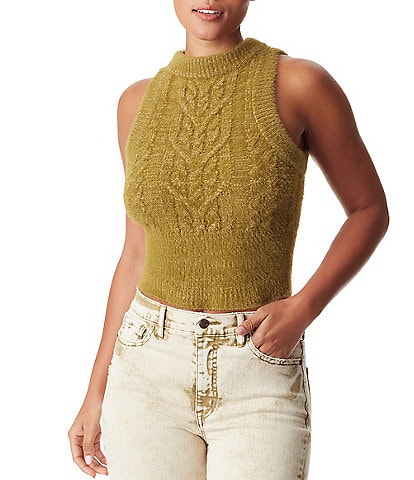 Sam Edelman Candice Cable Ribbed Knit Halter Sleeveless Top