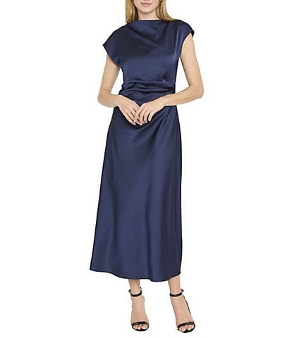 Sam Edelman Cap Sleeve Ruched Satin Midi Dress