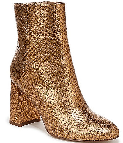 Sam Edelman Daria Metallic Snake Print Leather Block Heel Ankle Booties