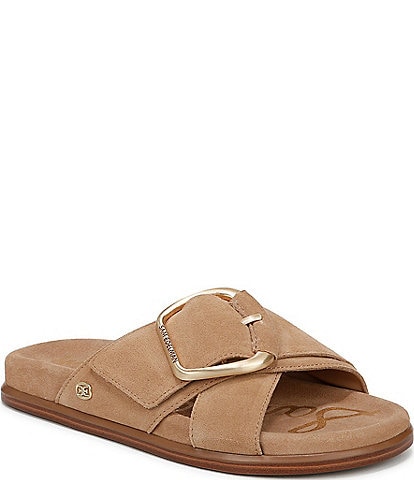 Sam Edelman Darla Suede Criss Cross Buckle Detail Slide Sandals