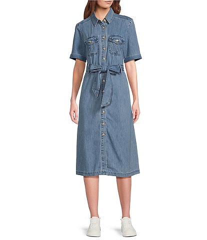 Sam Edelman Denim Collared Short Sleeve Midi Dress