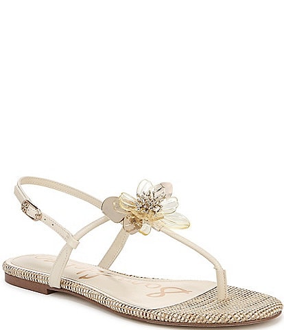 Sam Edelman Eden Floral Embellishment Flat Thong Sandals