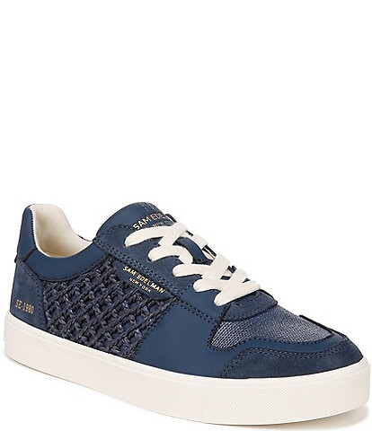 Sam Edelman Elcie Textured Raffia and Suede Lace-Up Sneakers