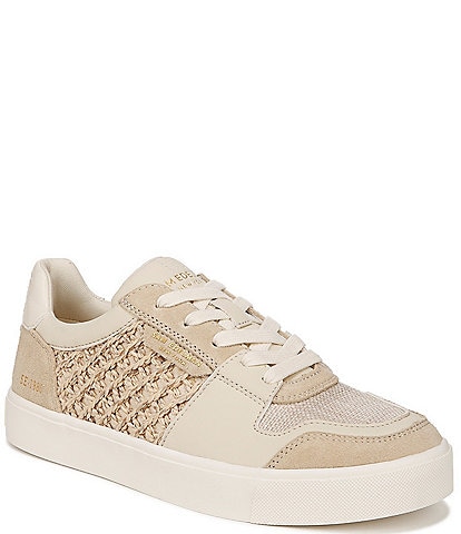Sam Edelman Elcie Textured Raffia and Suede Lace-Up Sneakers