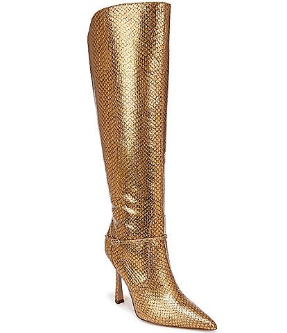 Sam Edelman Elia Snake Print Metallic Leather Buckle Detail Tall Dress Boots