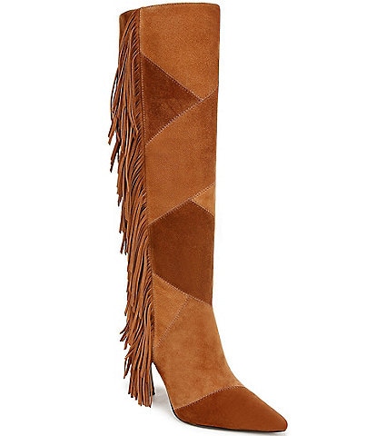 Sam Edelman Ellis Suede Patchwork Fringe Detail Tall Dress Boots