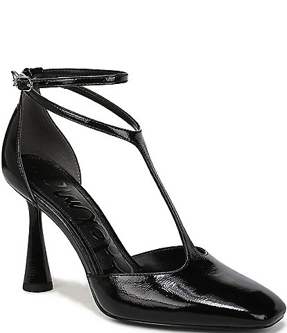 Sam Edelman Everett Leather T-Strap Cone Heel Square Toe Pumps