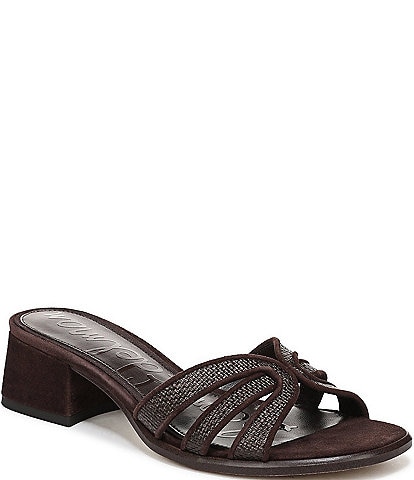 Sam Edelman Farrin Raffia and Suede Double E Logo Slide Sandals