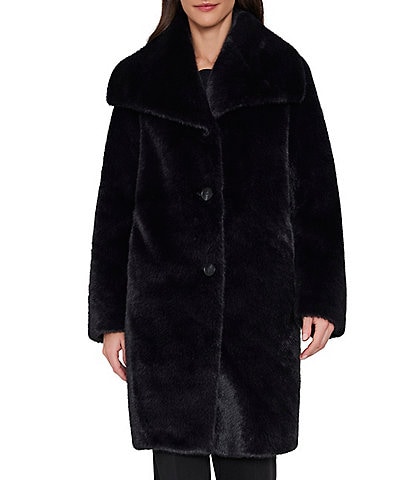 Sam Edelman Faux Fur Teddy Wing Collar Single Breasted Trench Coat