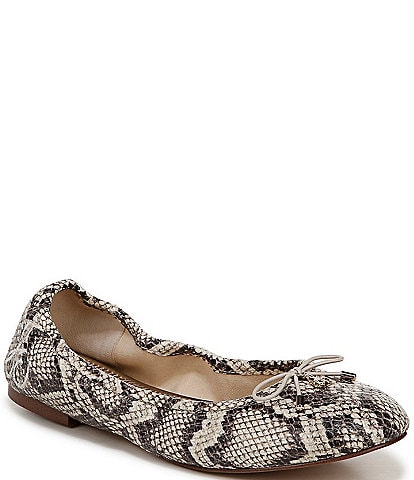 Sam Edelman Felicia Snake Print Leather Bow Detail Ballet Flats