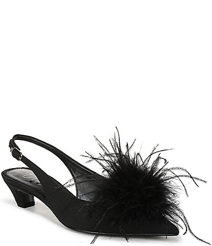Sam Edelman Finch Feather Pom Pom Textured Fabric Pointed Toe Slingback Pumps