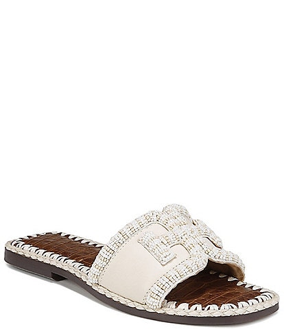 Sam Edelman Fitz Leather and Beaded Double E Flat Slide Sandals