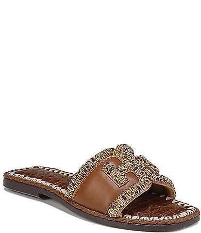 Sam Edelman Fitz Leather and Beaded Double E Flat Slide Sandals