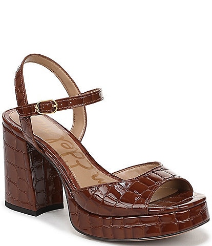 Sam Edelman Fleur Crocodile Embossed Patent Leather Ankle Strap Platform Dress Sandals