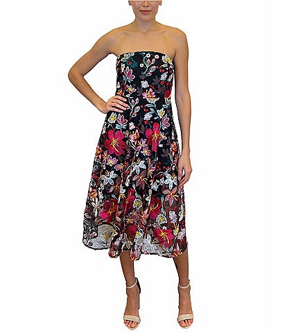 Sam Edelman Floral Print Strapless Sleeveless Midi Dress