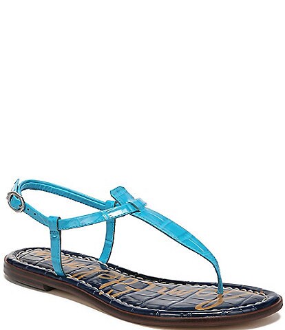 Sam Edelman Gigi Crocodile Embossed Color Block Flat T-Strap Sandals