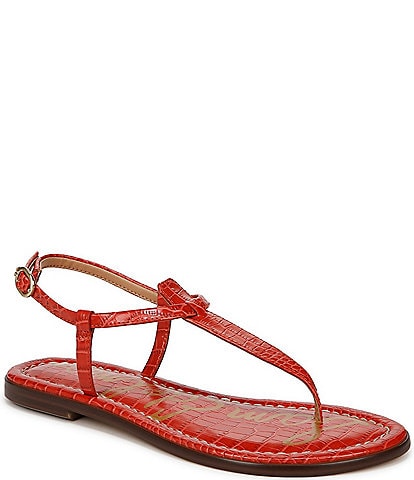 Sam Edelman Gigi Crocodile Embossed Flat T-Strap Thong Sandals