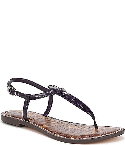 Sam Edelman Gigi Crocodile Leather T-Strap Flat Sandals
