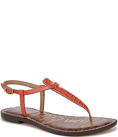 Sam Edelman Gigi Crocodile Leather T-Strap Flat Thong Sandals