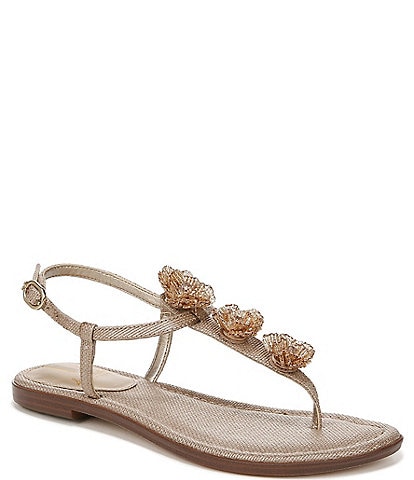 Sam Edelman Gigi Flora Raffia T-Strap Flat Thong Sandals
