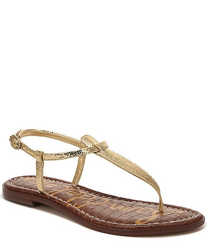 Sam Edelman Gigi Metallic Leather Flat T-Strap Thong Sandals