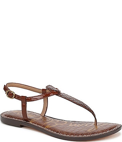 Sam Edelman Gigi Patent Leather Snake Print T-Strap Flat Thong Sandals