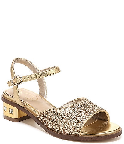 Sam Edelman Girls' Ivy Crystal Embellished Block Heel Glitter Dress Sandals (Youth)