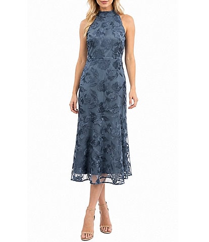 Sam Edelman Halter Embroidered Sleeveless Midi Dress