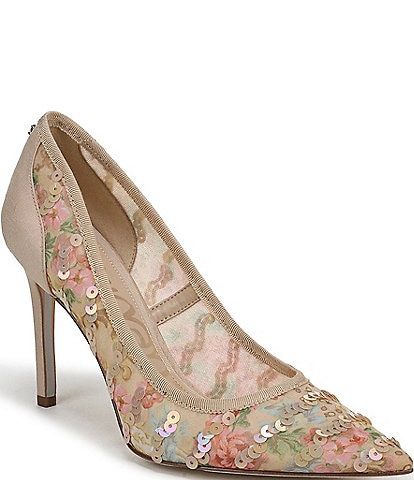 Sam Edelman Hazel Floral Print Sequined Pointed Toe Stiletto Pumps
