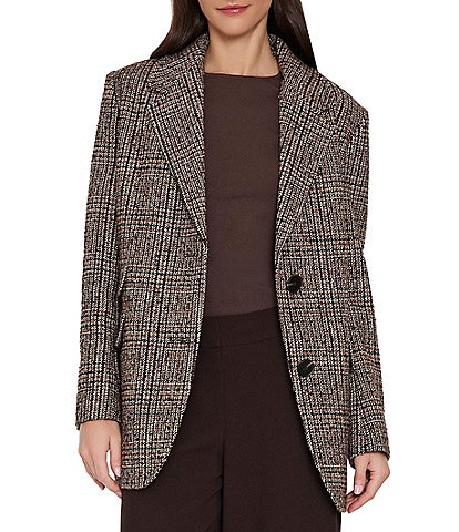 Sam Edelman Houndstooth Notch Collar Button Front Menswear Blazer Coat