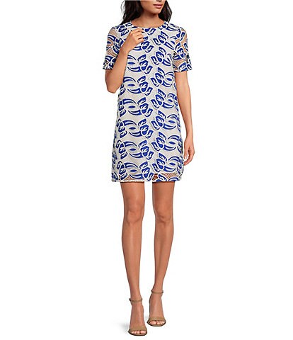 Sam Edelman Illusion Crew Neck Short Sleeve Lace Shift Dress