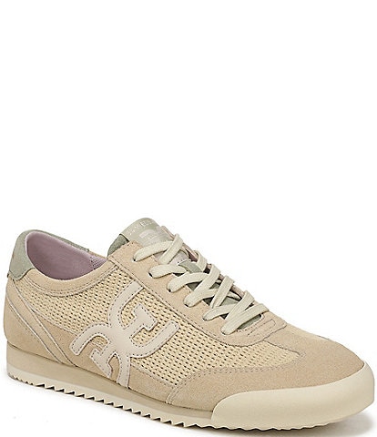 Sam Edelman Ivey Crochet Mesh and Suede Double-E Logo Lace Up Sneakers
